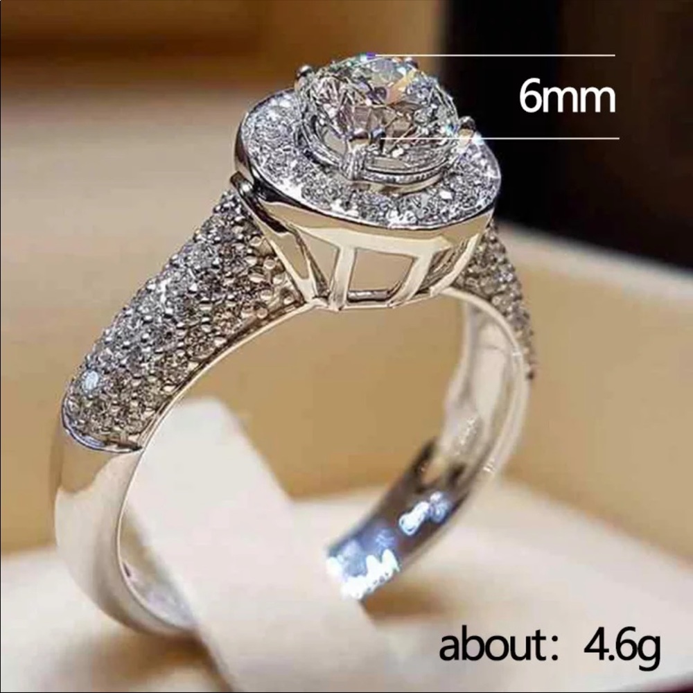 New Luxury Halo 925 Silver Diamond Engagement Ring - Picture 3 of 4